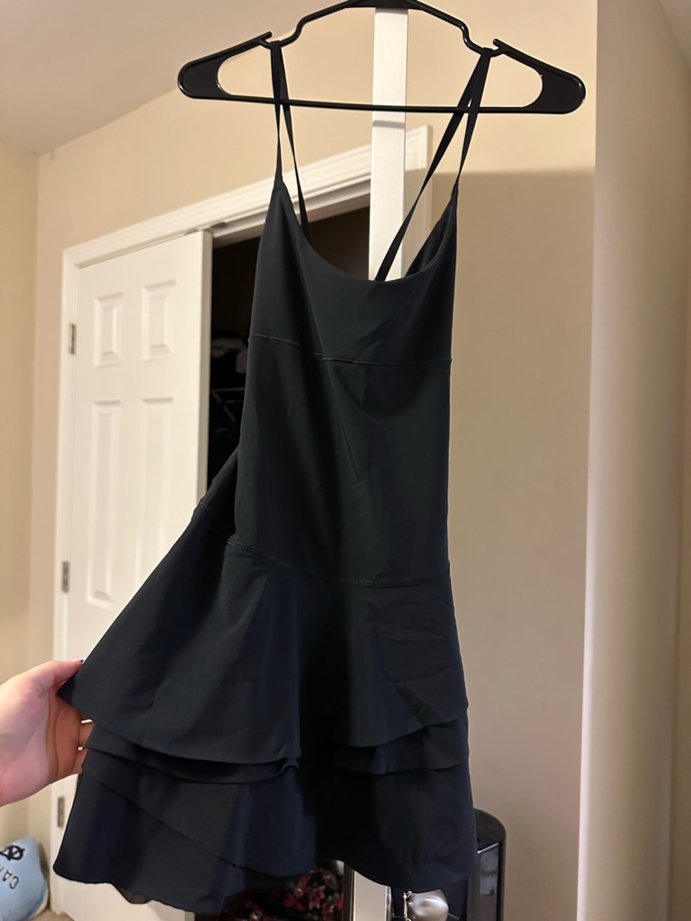 Black Cross Back Ruffle Active Dress